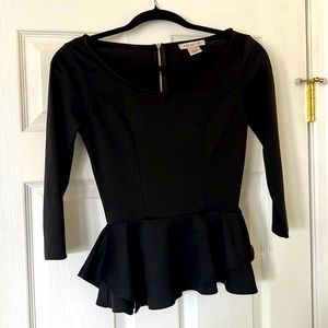 Arden B. Black Peplum Top with Zippered Back Size S